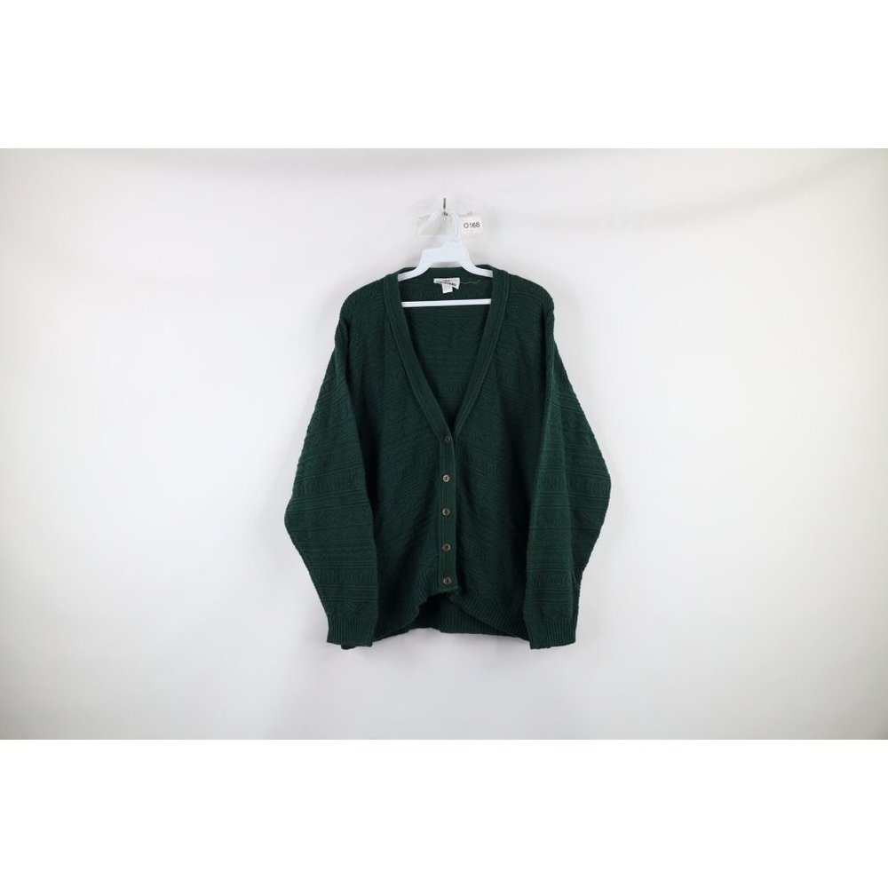 Vintage 90s Streetwear XL Faded Knit Kurt Cobain Cardigan Sweater Green USA